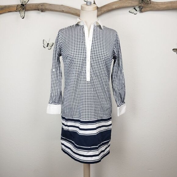 Ann Taylor blue and white shirt dress - Picture 1 of 8